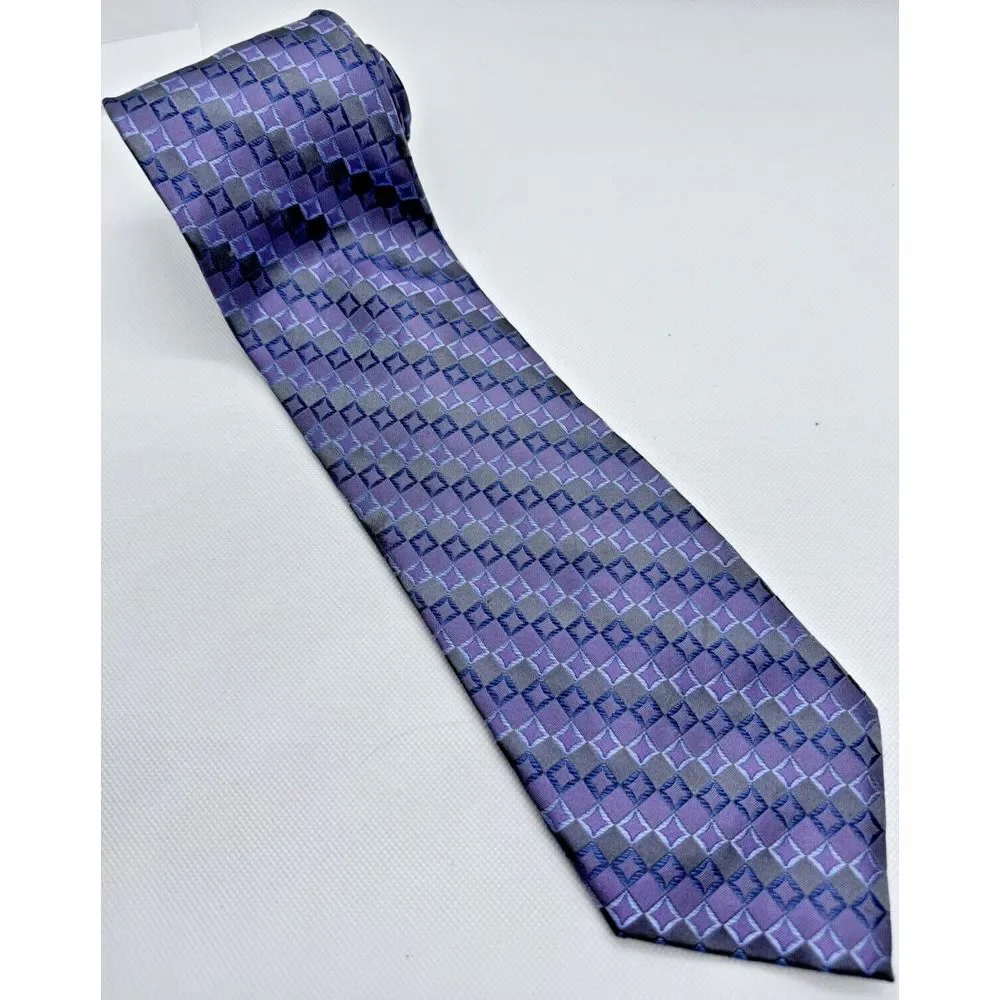 Joseph & Feiss 100% Silk‎ Tie Purple Jacquard Diamond 60
